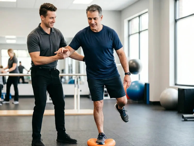 Physical therapist assessing a patient's legs and core movement and mobility