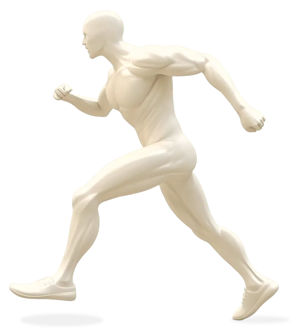 Side-profile body model with six numbered points marking the areas we treat most
