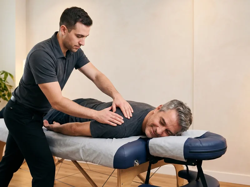 Patient working through guided mobility exercises with a therapist