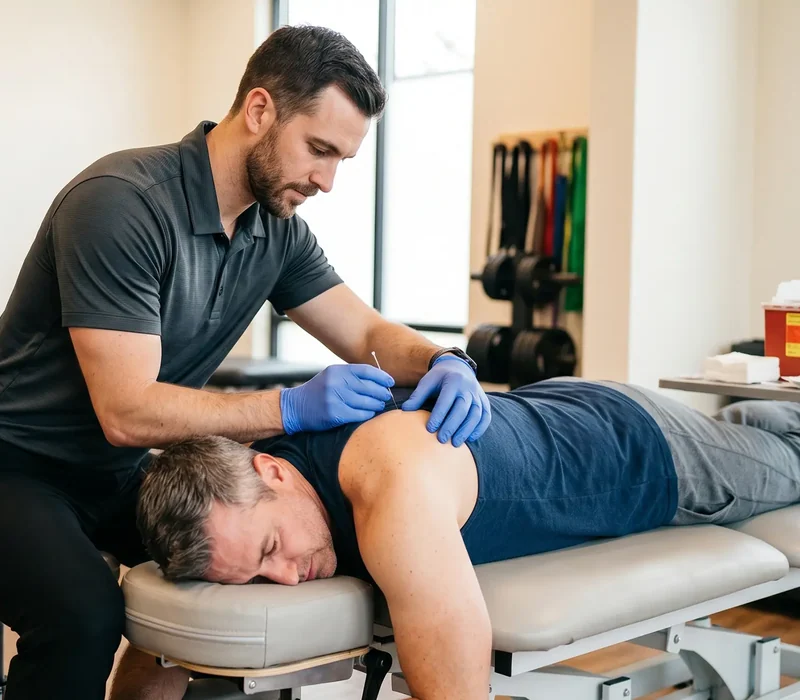 Clinician performing dry needling trigger-point treatment