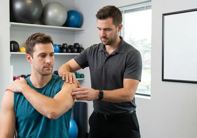 Physical therapist performing myofascial release with a patient